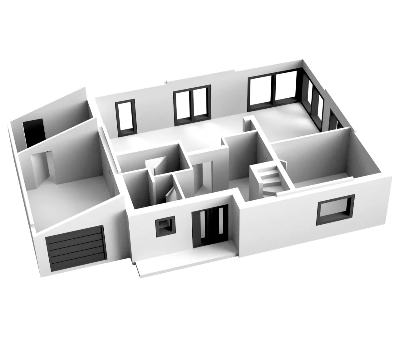 Digitales 3D-Modell eines Einfamilienhauses, aus 2D-Plänen erstellt