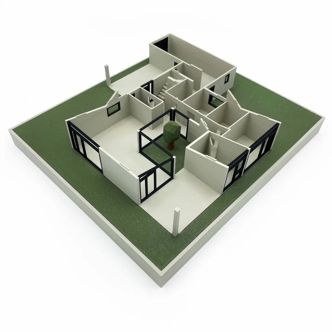 Floorview-Modell mit abgenommenem Dach, Blick auf Grundriss und Raumaufteilung Floorview-Modell mit abgenommenem Dach, Blick auf Grundriss, Raumaufteilung und Treppenhaus